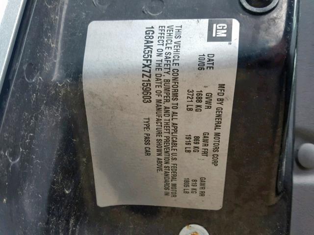 1G8AK55FX7Z159603 - 2007 SATURN ION LEVEL GRAY photo 10