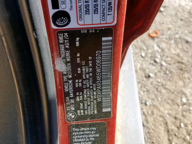 WBXPA93465WD06970 - 2005 BMW X3 3.0I RED photo 10