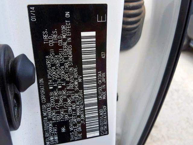 JTJBM7FX4E5075494 - 2014 LEXUS GX WHITE photo 10