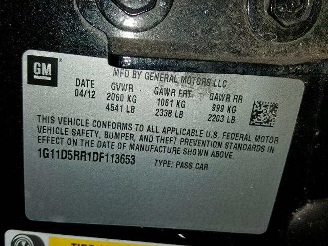 1G11D5RR1DF113653 - 2013 CHEVROLET MALIBU 1LT 黑色 照片 10