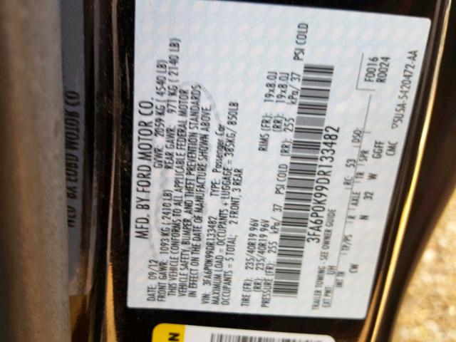 3FA6P0K99DR133482 - 2013 FORD FUSION TIT BLACK photo 10