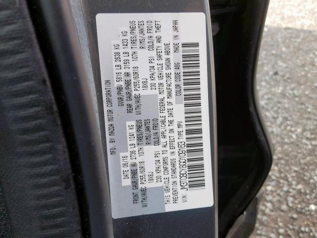 JM3TCBCY8G0109163 - 2016 MAZDA CX-9 TOURI GRAY photo 10