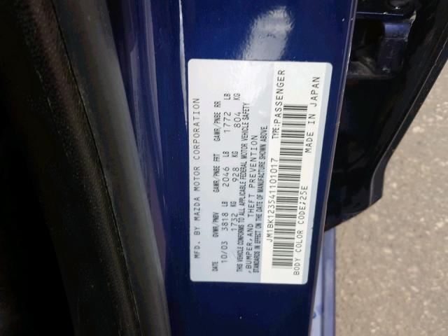 JM1BK123541101017 - 2004 MAZDA 3 S BLUE photo 10