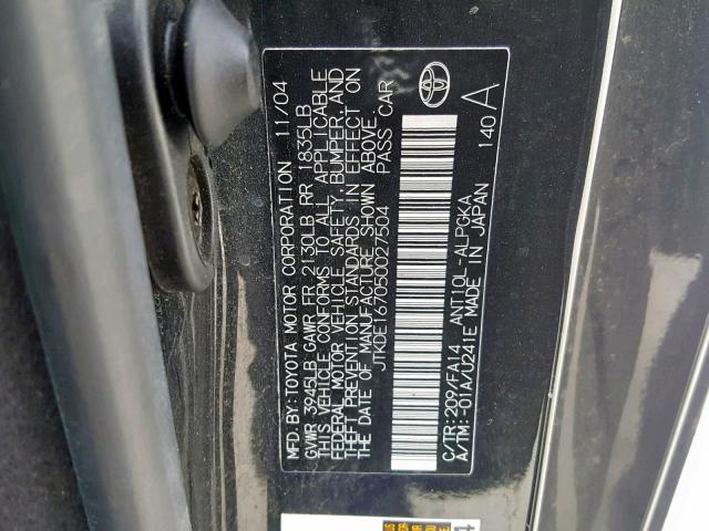 JTKDE167050027504 - 2005 TOYOTA SCION TC BLACK photo 10