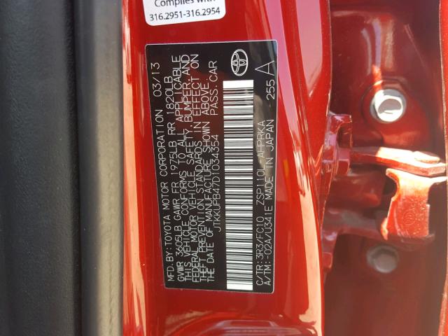 JTKKUPB47D1034354 - 2013 TOYOTA SCION XD RED photo 10