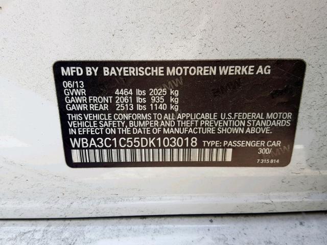 WBA3C1C55DK103018 - 2013 BMW 328 I SULE WHITE photo 10