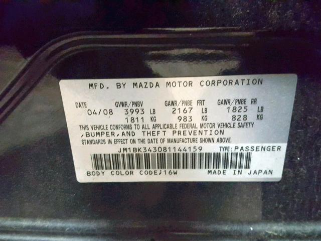 JM1BK343081144159 - 2008 MAZDA 3 HATCHBAC BLACK photo 10