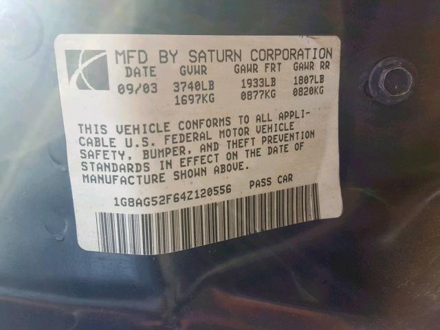 1G8AG52F64Z120556 - 2004 SATURN ION LEVEL BURGUNDY photo 10