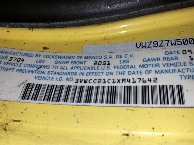 3VWCC21C1XM417642 - 1999 VOLKSWAGEN NEW BEETLE Sarı foto 10