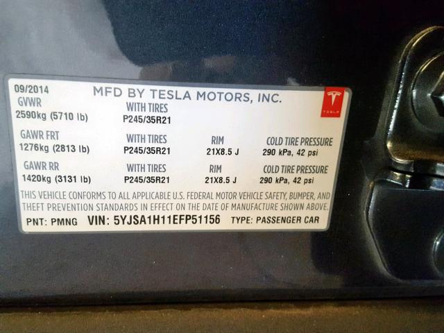 5YJSA1H11EFP51156 - 2014 TESLA MODEL S رمادي صورة 10