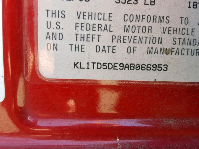 KL1TD5DE9AB066953 - 2010 CHEVROLET AVEO LS RED photo 10