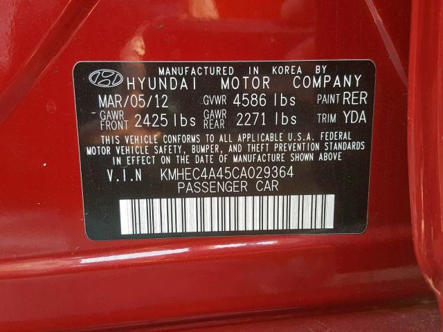 KMHEC4A45CA029364 - 2012 HYUNDAI SONATA HYB RED photo 10