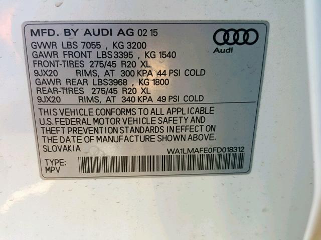 WA1LMAFE0FD018312 - 2015 AUDI Q7 TDI WHITE photo 10