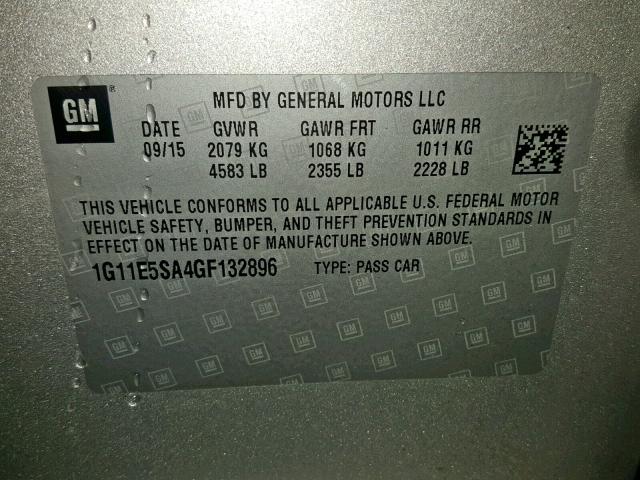 1G11E5SA4GF132896 - 2016 CHEVROLET MALIBU LIM SILVER photo 10