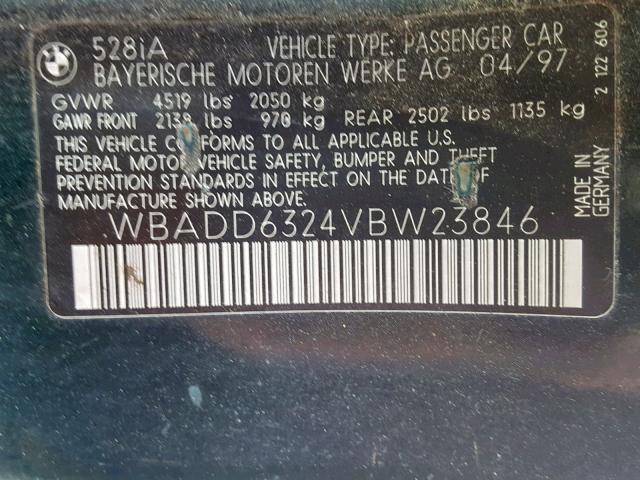 WBADD6324VBW23846 - 1997 BMW 528 I AUTO GREEN photo 10