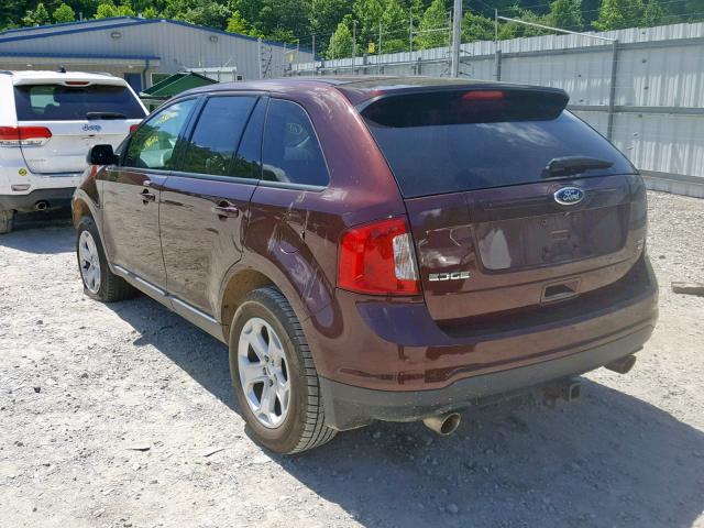 2FMDK4JC4CBA37076 - 2012 FORD EDGE SEL MAROON photo 3