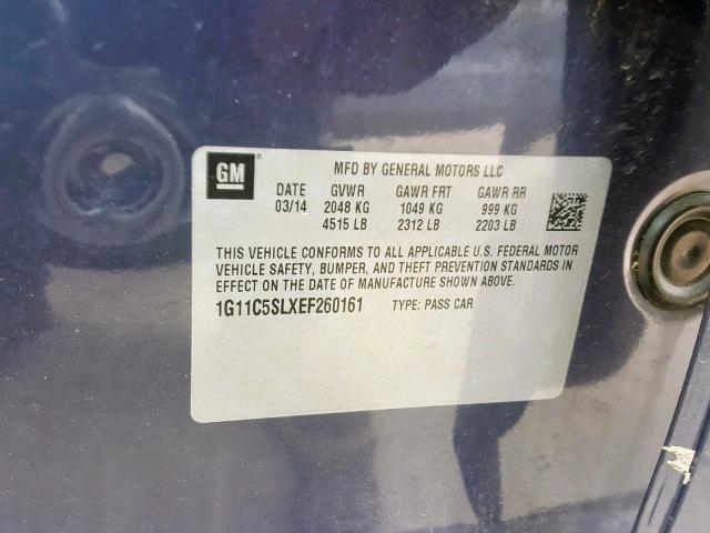 1G11C5SLXEF260161 - 2014 CHEVROLET MALIBU 1LT 蓝色 照片 10