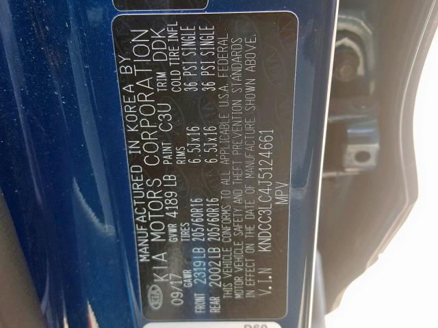 KNDCC3LC4J5124661 - 2018 KIA NIRO EX BLUE photo 10