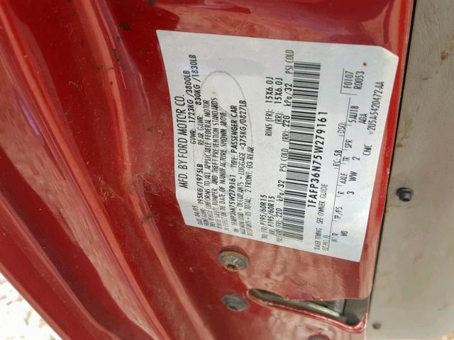 1FAFP36N75W279161 - 2005 FORD FOCUS ZXW RED photo 10
