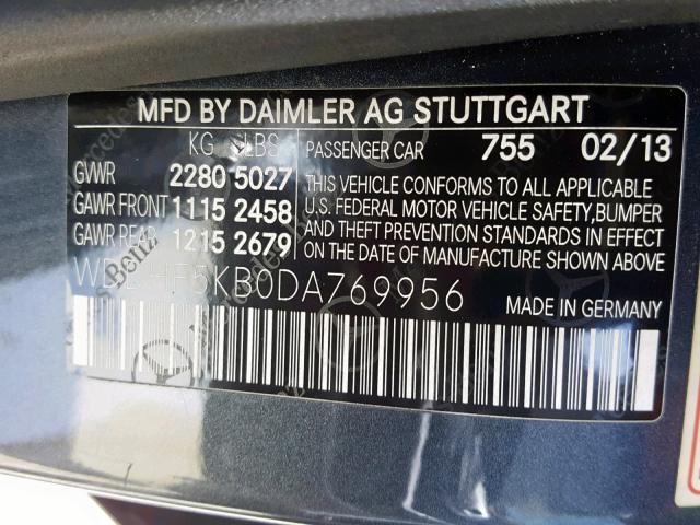 WDDHF5KB0DA769956 - 2013 MERCEDES-BENZ E350 BLUE photo 10