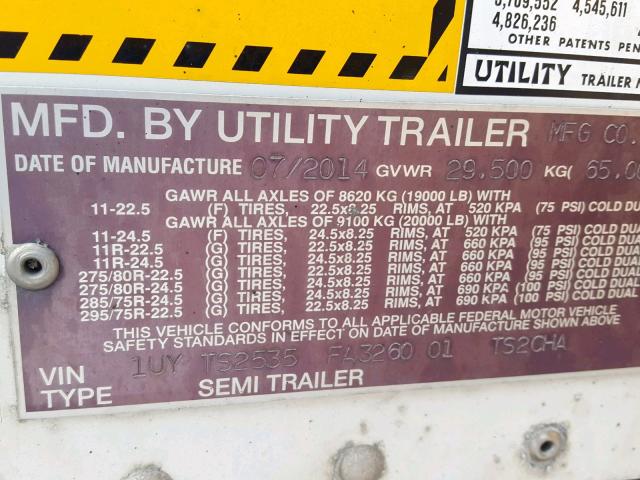 1UYTS2535FA326001 - 2014 UTILITY TRAILER WHITE photo 10