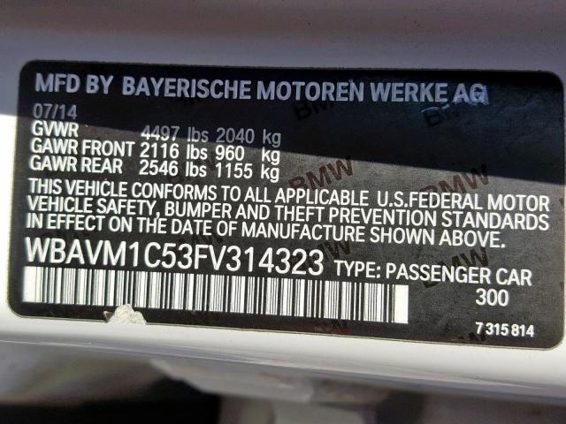 WBAVM1C53FV314323 - 2015 BMW X1 SDRIVE2 WHITE photo 10