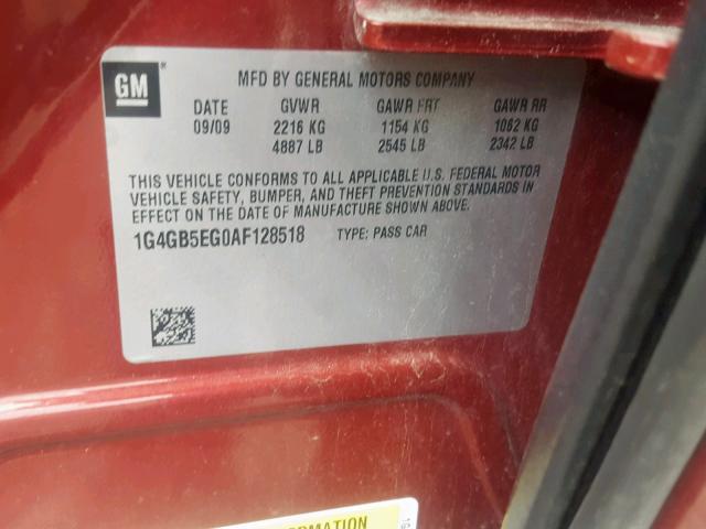 1G4GB5EG0AF128518 - 2010 BUICK LACROSSE C RED photo 10