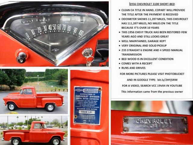 3A560013474 - 1956 CHEVROLET PICKUP3100 RED photo 10