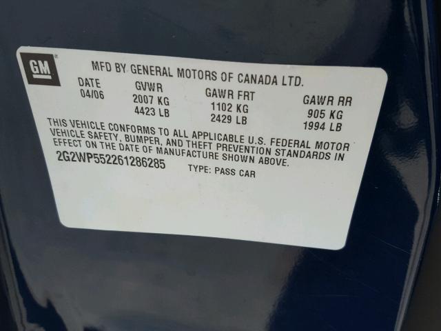 2G2WP552261286285 - 2006 PONTIAC GRAND PRIX BLUE photo 10