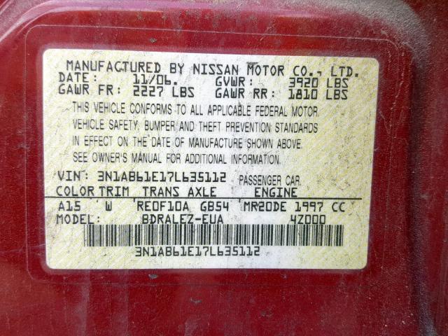 3N1AB61E17L635112 - 2007 NISSAN SENTRA 2.0 RED photo 10