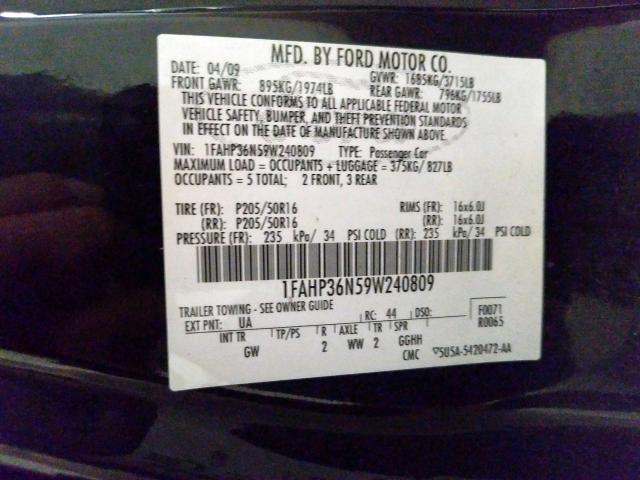 1FAHP36N59W240809 - 2009 FORD FOCUS SES  photo 10