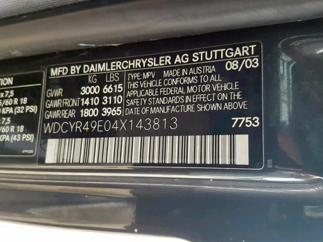 WDCYR49E04X143813 - 2004 MERCEDES-BENZ G 500 CHARCOAL photo 10