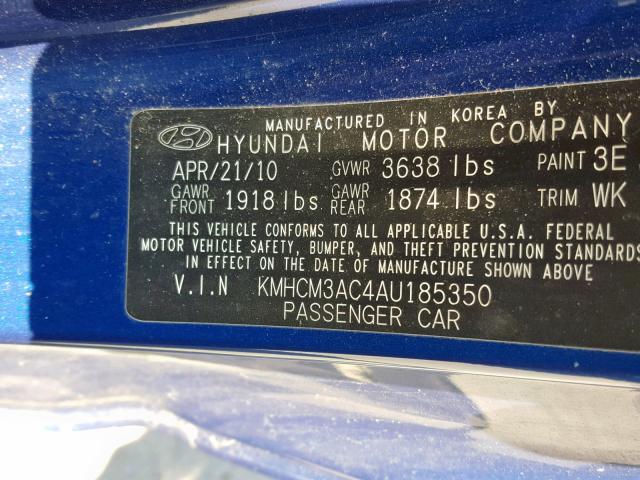 KMHCM3AC4AU185350 - 2010 HYUNDAI ACCENT BLU BLUE photo 10