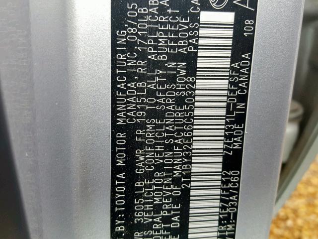 2T1BY32E66C550328 - 2006 TOYOTA COROLLA XR 银色 照片 10