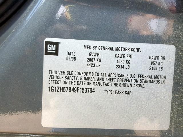 1G1ZH57B49F153794 - 2009 CHEVROLET MALIBU 1LT CHARCOAL photo 10