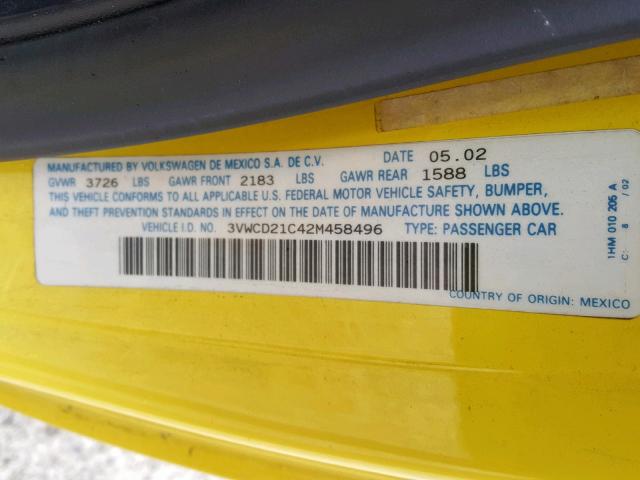 3VWCD21C42M458496 - 2002 VOLKSWAGEN NEW BEETLE Sarı foto 10
