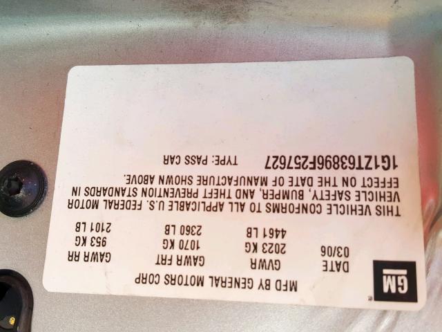 1G1ZT63896F257627 - 2006 CHEVROLET MALIBU MAX 银色 照片 10