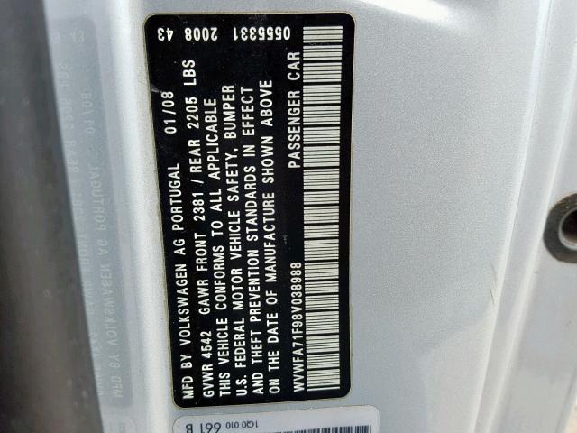 WVWFA71F98V038988 - 2008 VOLKSWAGEN EOS LUX 蓝色 照片 10