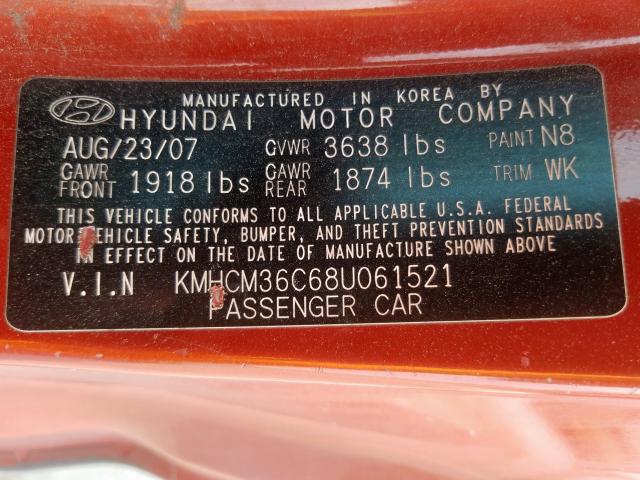 KMHCM36C68U061521 - 2008 HYUNDAI ACCENT GS  photo 10