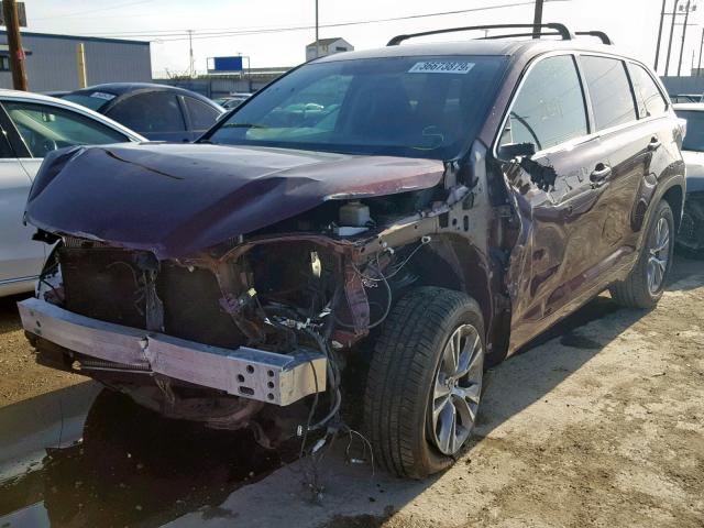 5TDZKRFH2GS163940 - 2016 TOYOTA HIGHLANDER BURGUNDY photo 2