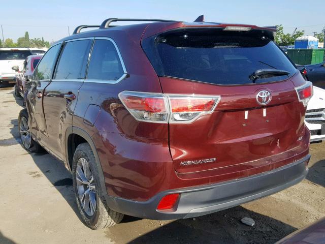 5TDZKRFH2GS163940 - 2016 TOYOTA HIGHLANDER BURGUNDY photo 3