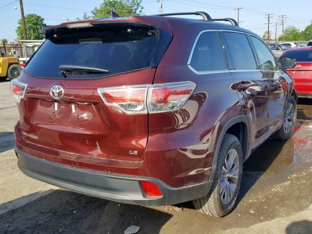 5TDZKRFH2GS163940 - 2016 TOYOTA HIGHLANDER BURGUNDY photo 4