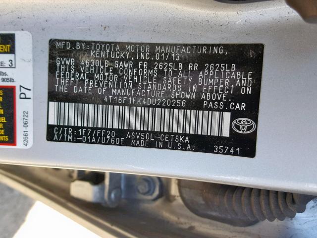 4T1BF1FK4DU220256 - 2013 TOYOTA CAMRY L SILVER photo 10