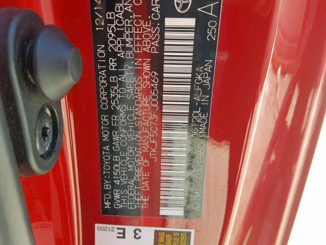 JTKJF5C73FJ005469 - 2015 TOYOTA SCION TC 红色 照片 10