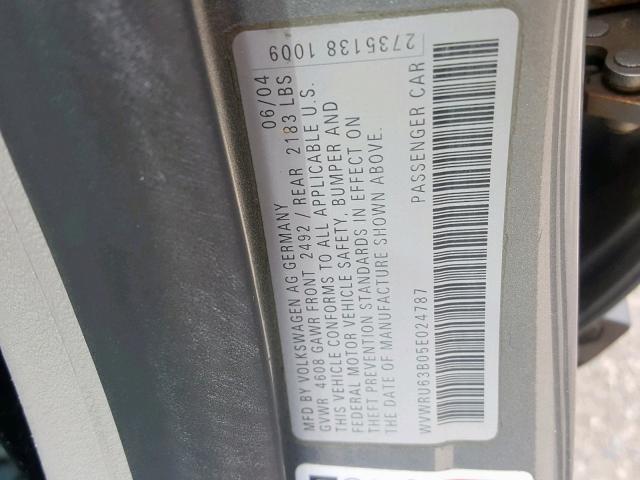 WVWRU63B05E024787 - 2005 VOLKSWAGEN PASSAT GLX 棕色 照片 10