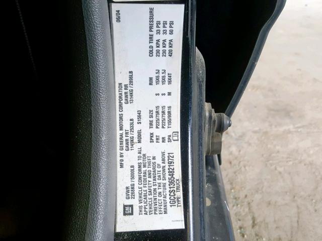 1GCCS136548219721 - 2004 CHEVROLET COLORADO BLACK photo 10