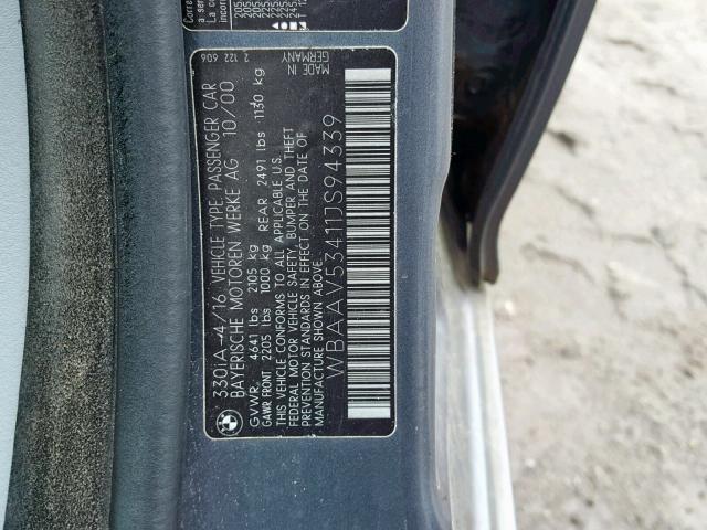 WBAAV53411JS94339 - 2001 BMW 330 I GRAY photo 10