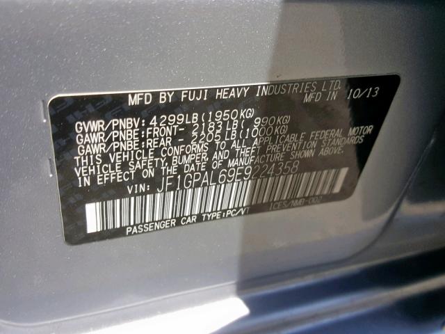 JF1GPAL69E9224358 - 2014 SUBARU IMPREZA SP SILVER photo 10