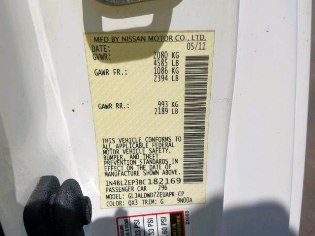 1N4BL2EP3BC182169 - 2011 NISSAN ALTIMA SR WHITE photo 10