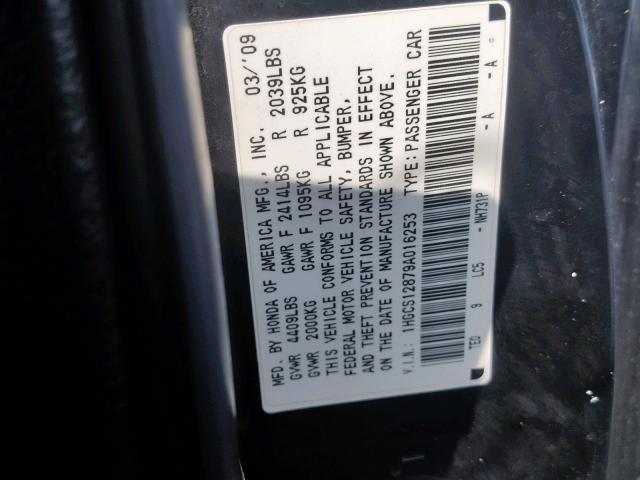 1HGCS12879A016253 - 2009 HONDA ACCORD EXL BLACK photo 10